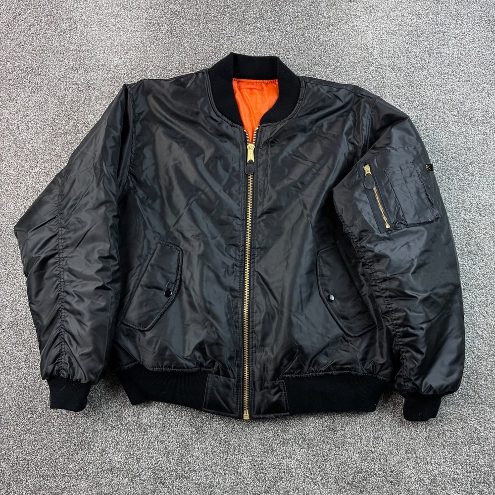 Rothco MA-1 Flight Jacket Mens XL Black Orange Nylon Reversible Bomber Military